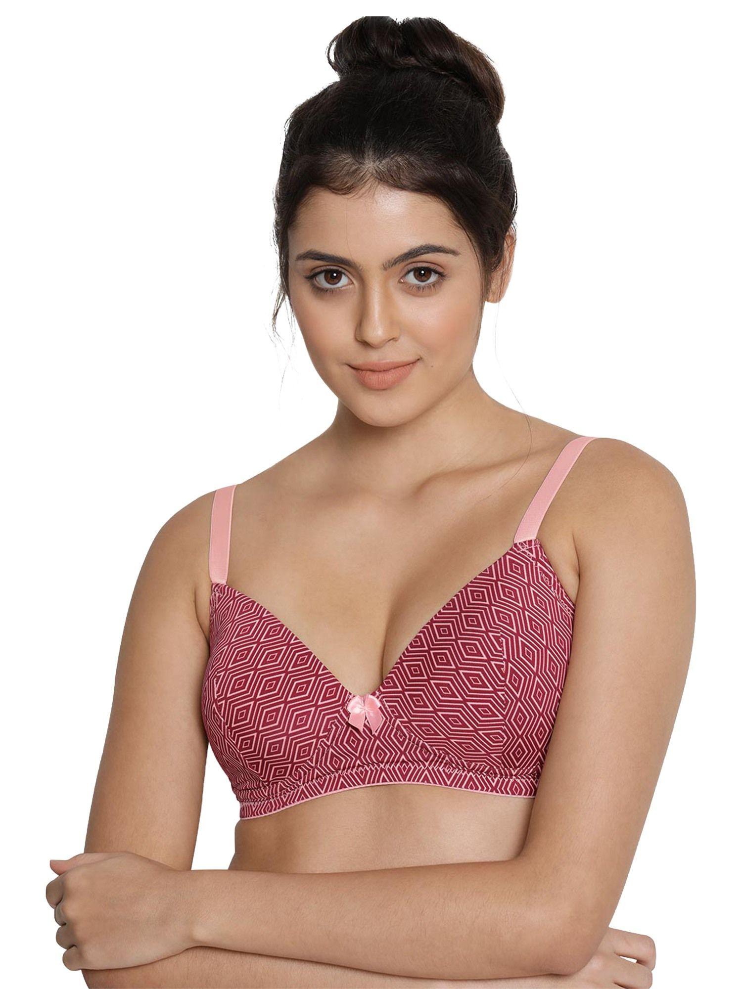 taabu by shyaway women cabernetred diamond print padded wirefree t shirt bra