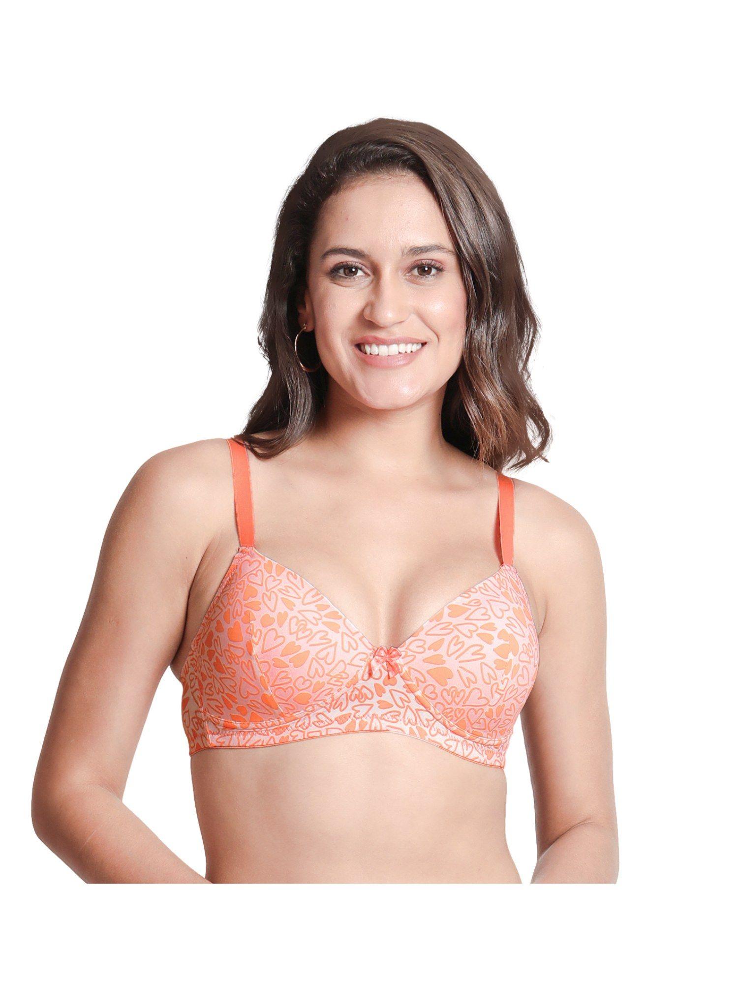 taabu everyday floral printed wire-free padded 3/4th coverage t-shirt bra - orange