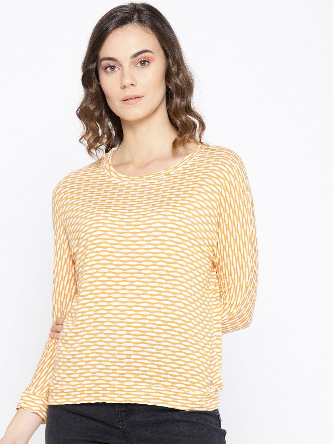taanz women mustard yellow & white striped top