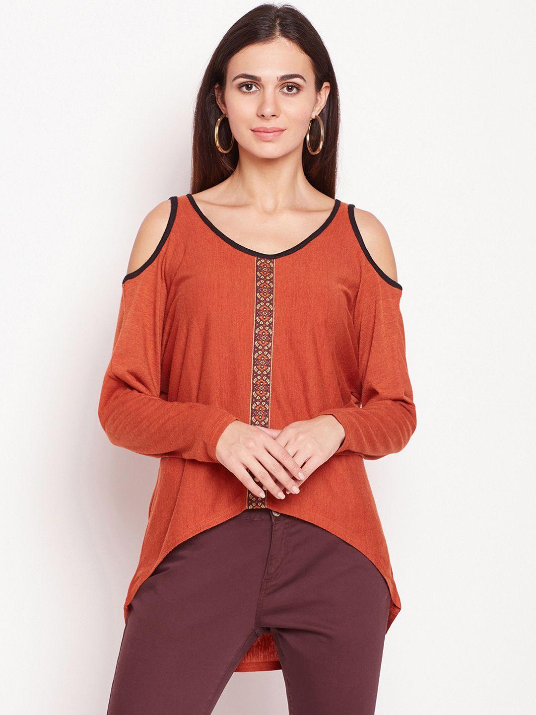 taanz women rust red solid pure cotton top