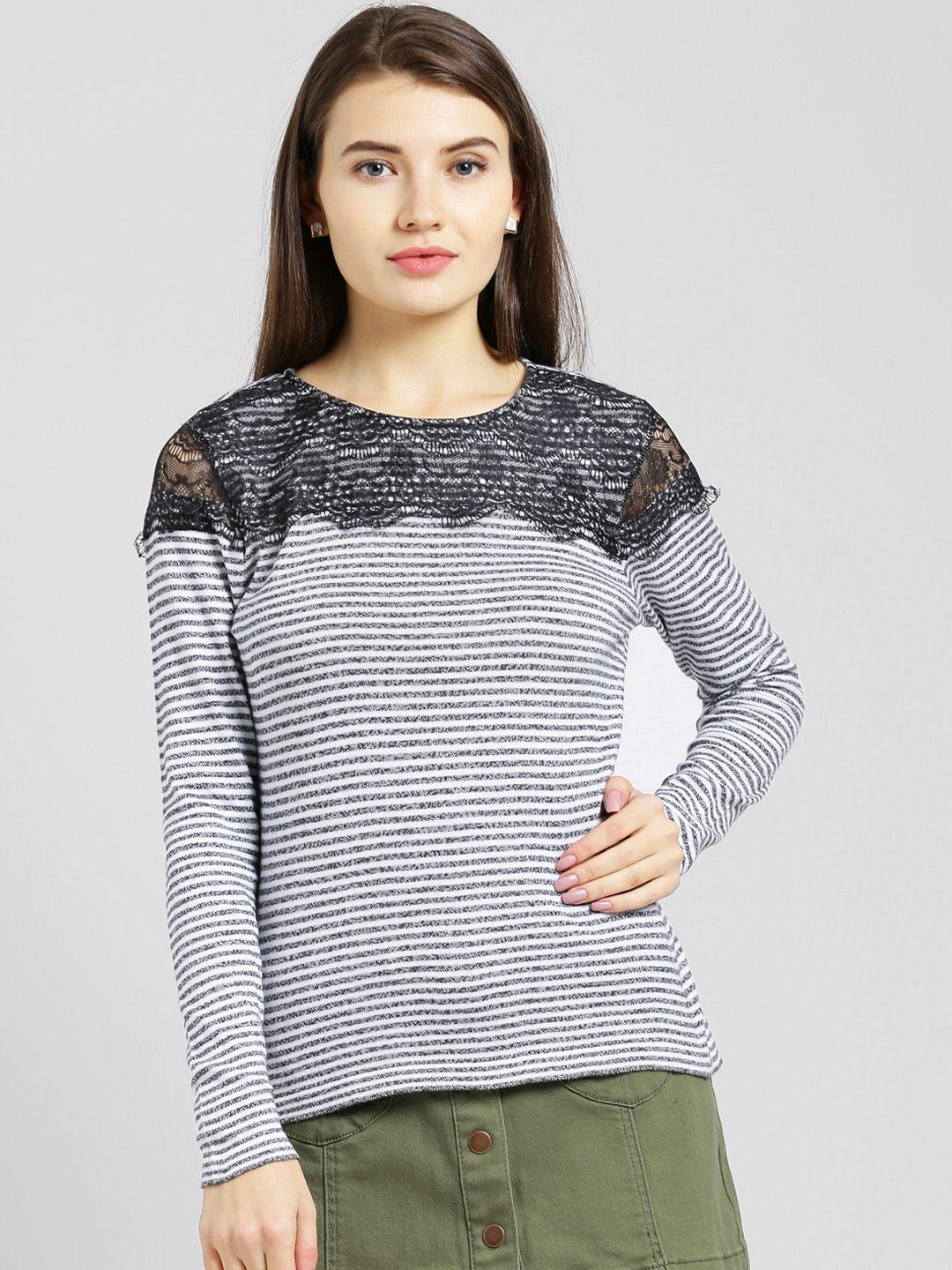 taanz women black & white striped pullover