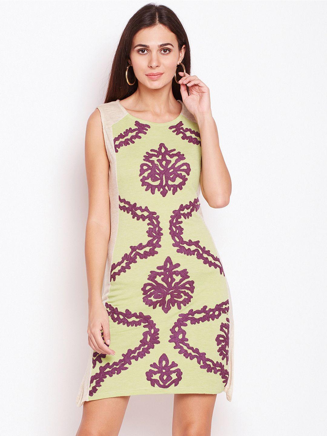 taanz women green printed a-line dress