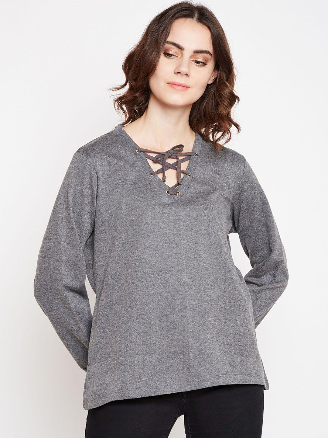 taanz women grey solid sweatshirt