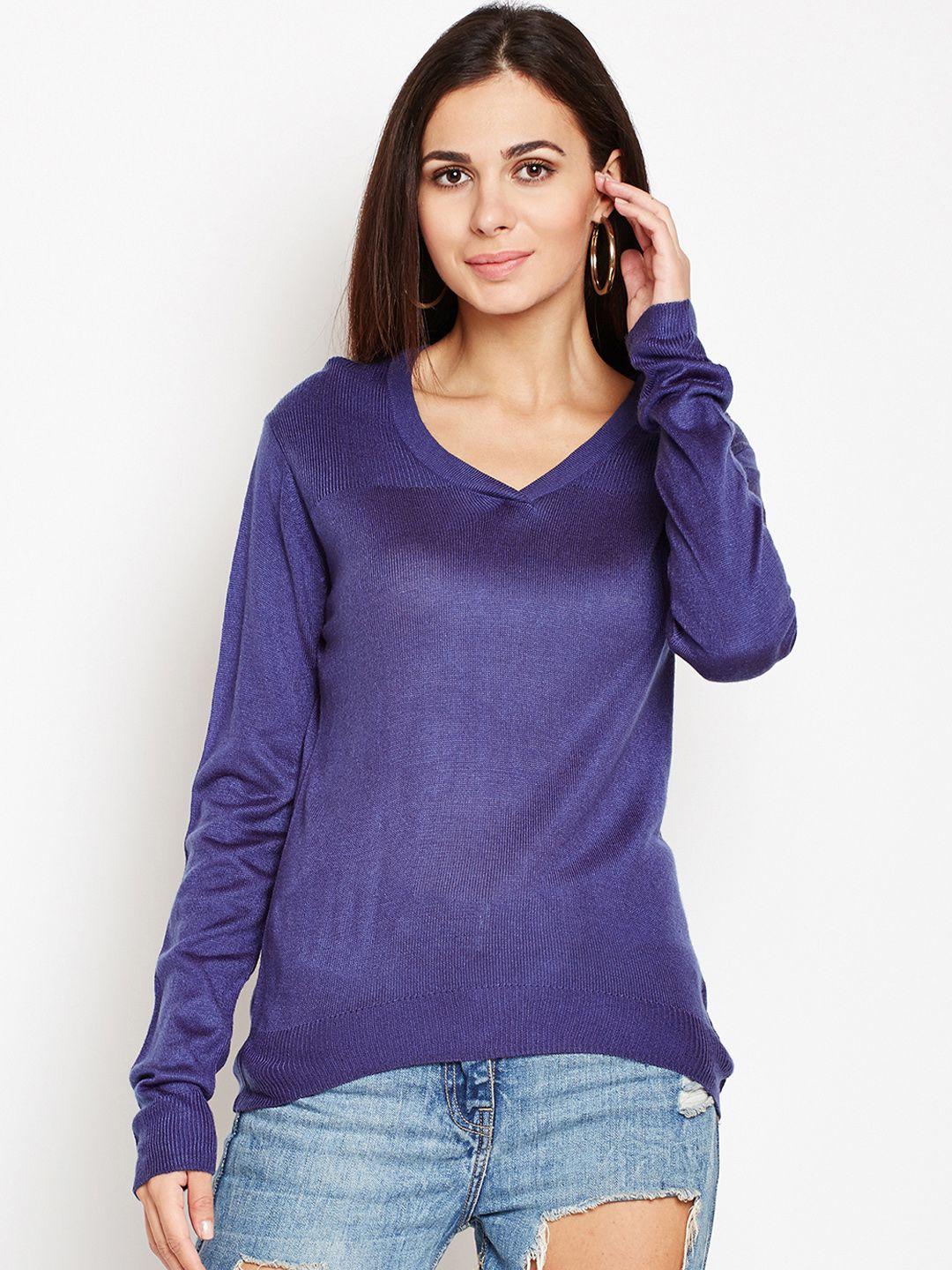 taanz women navy blue solid pullover