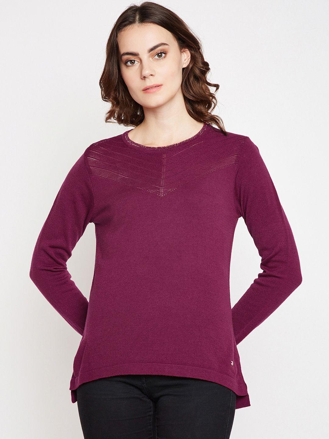 taanz women purple solid pullover sweater