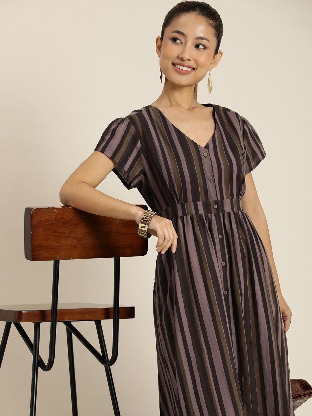taavi block print legacy pure cotton striped maxi dress