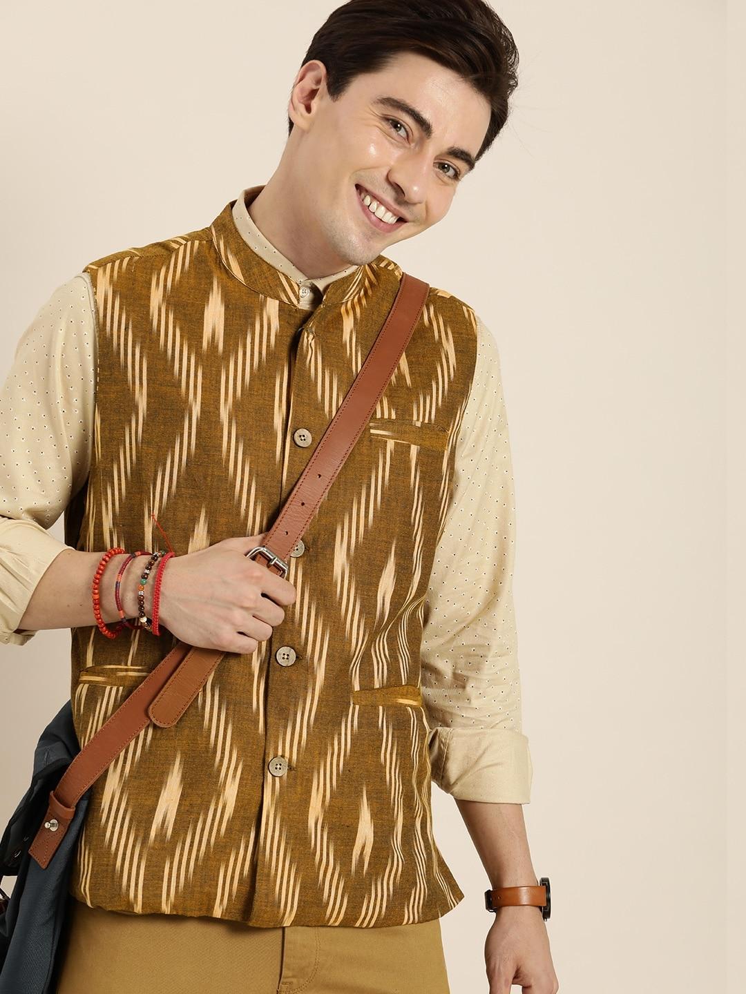 taavi-men-brown-geometric-ikat-printed-nehru-jacket