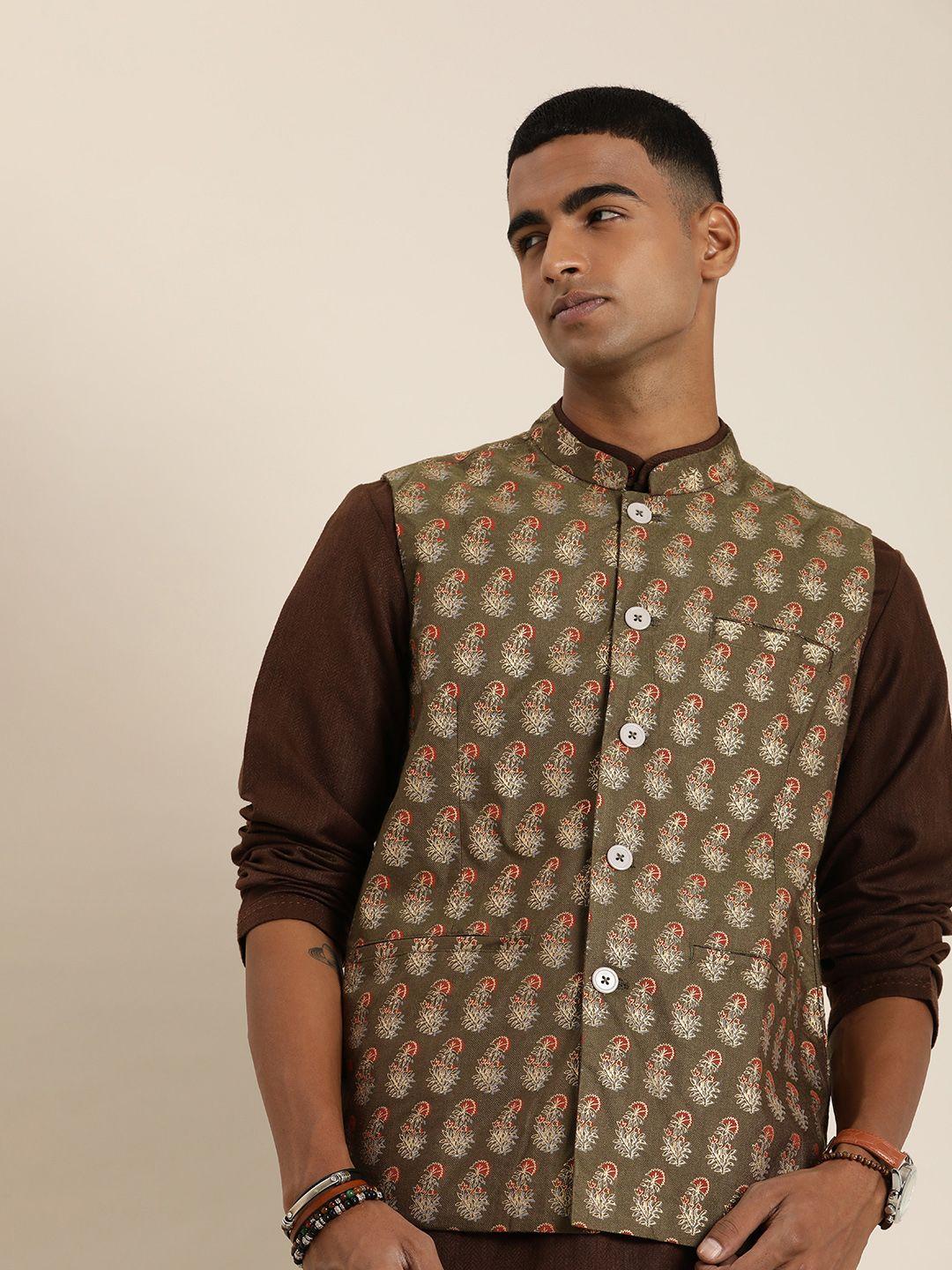 taavi-men-pure-cotton-floral-printed-festive-nehru-jacket