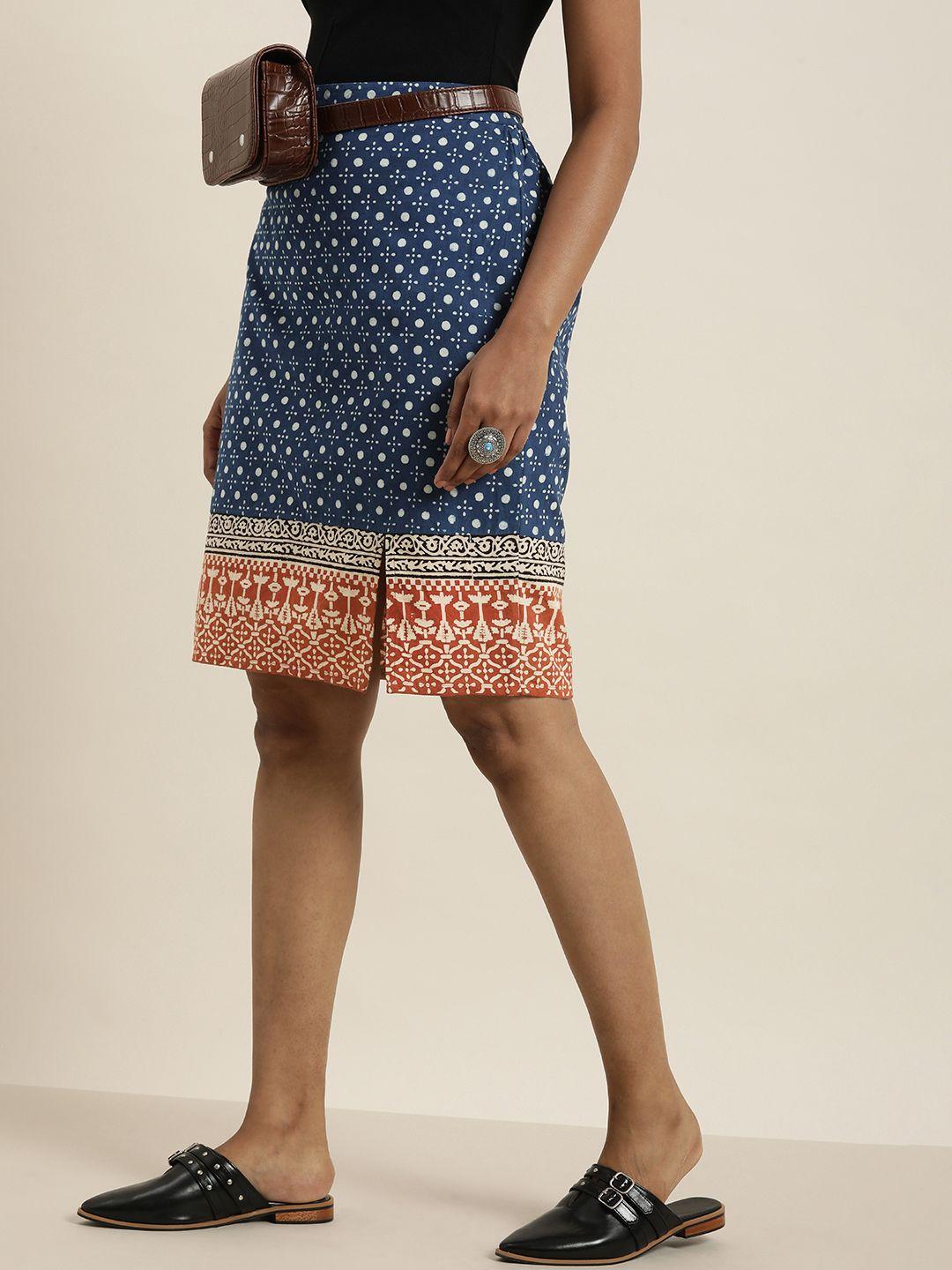 taavi women multicolour mid rise indigo casual skirt