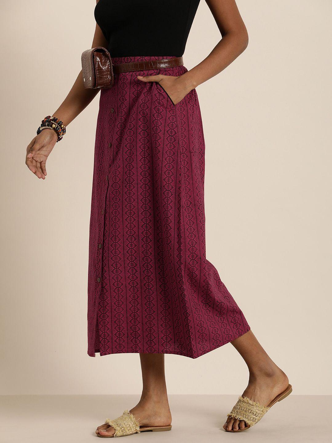 taavi women pure cotton block print legacy midi skirt