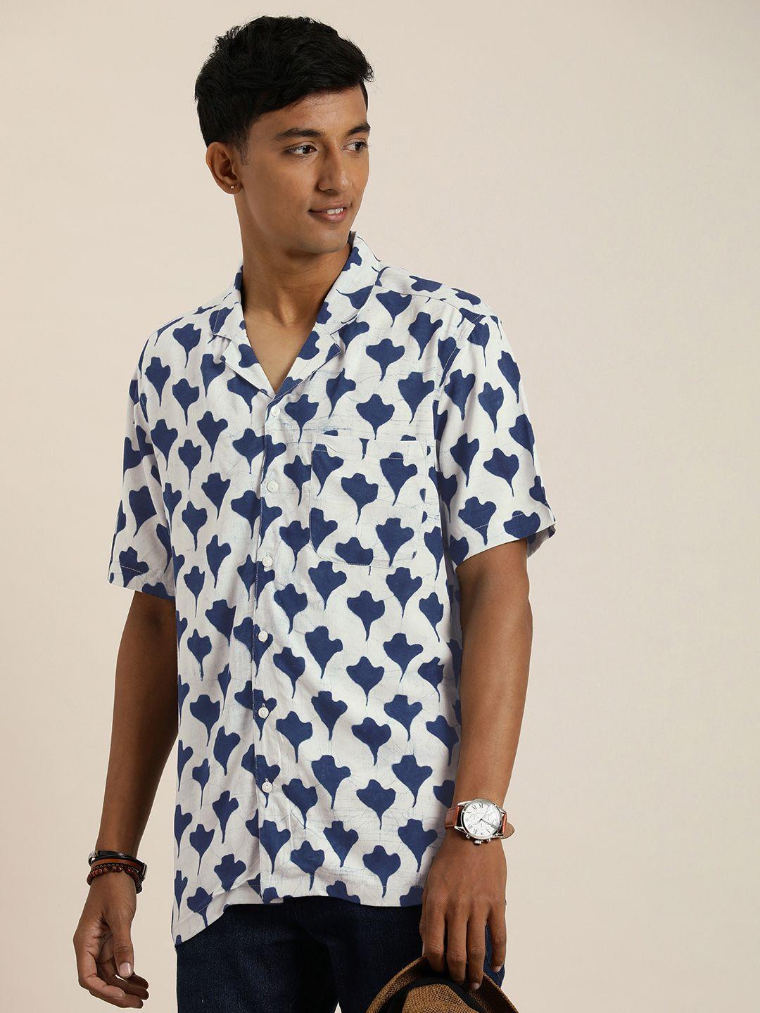 taavi abstract indigo hand block printed casual shirt