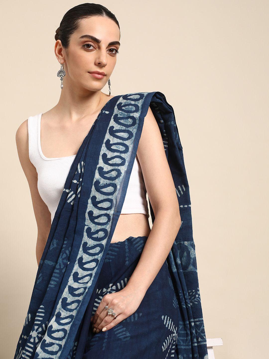 taavi abstract printed pure cotton block print saree