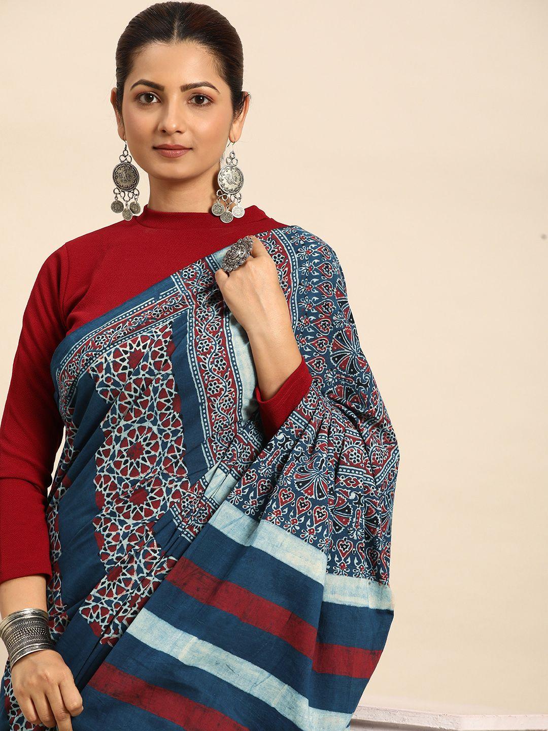 taavi ajrak block pure cotton block print saree