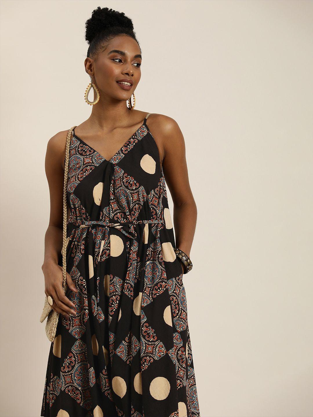 taavi ajrakh ethnic motifs printed culotte jumpsuit with waist tie-up