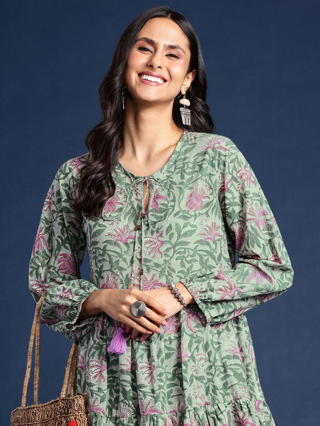 taavi bagru block printed tiered printed regular pure cotton kurti with palazzos