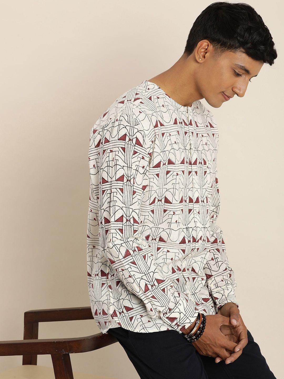taavi bagru geometric printed collarless casual shirt