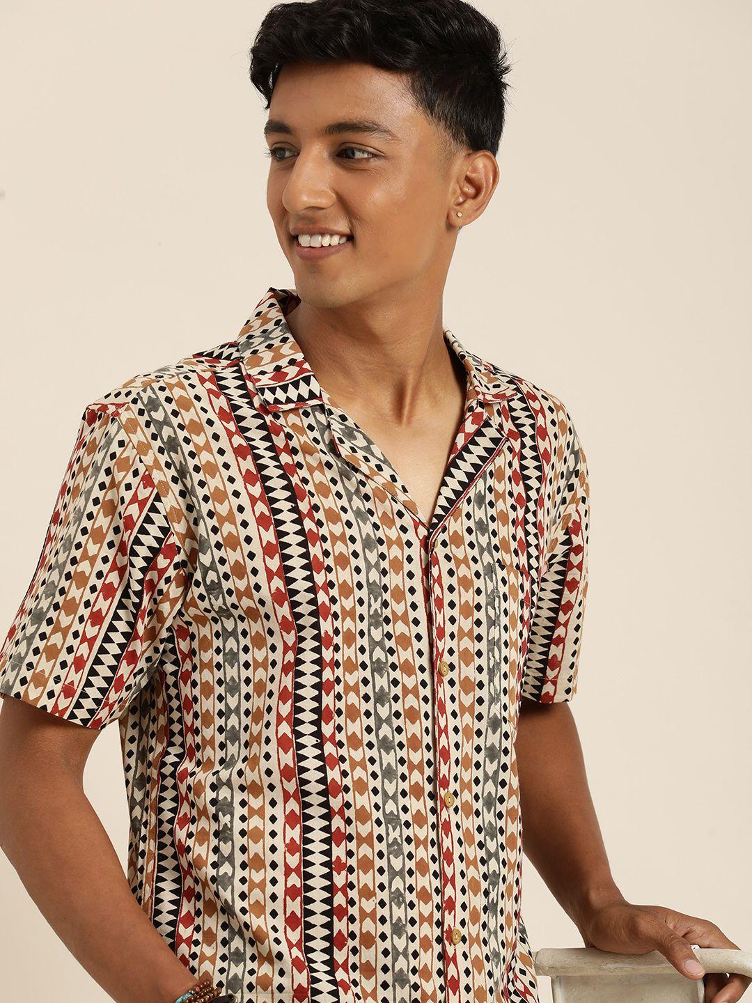 taavi bagru geometric printed pure cotton casual shirt