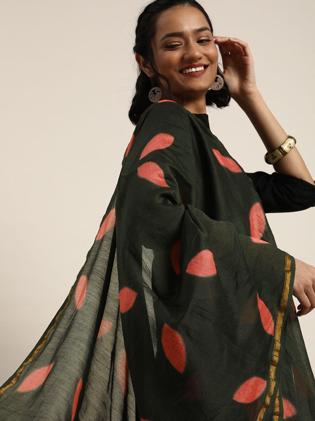 taavi black & coral red shibori hand tie and dye dupatta