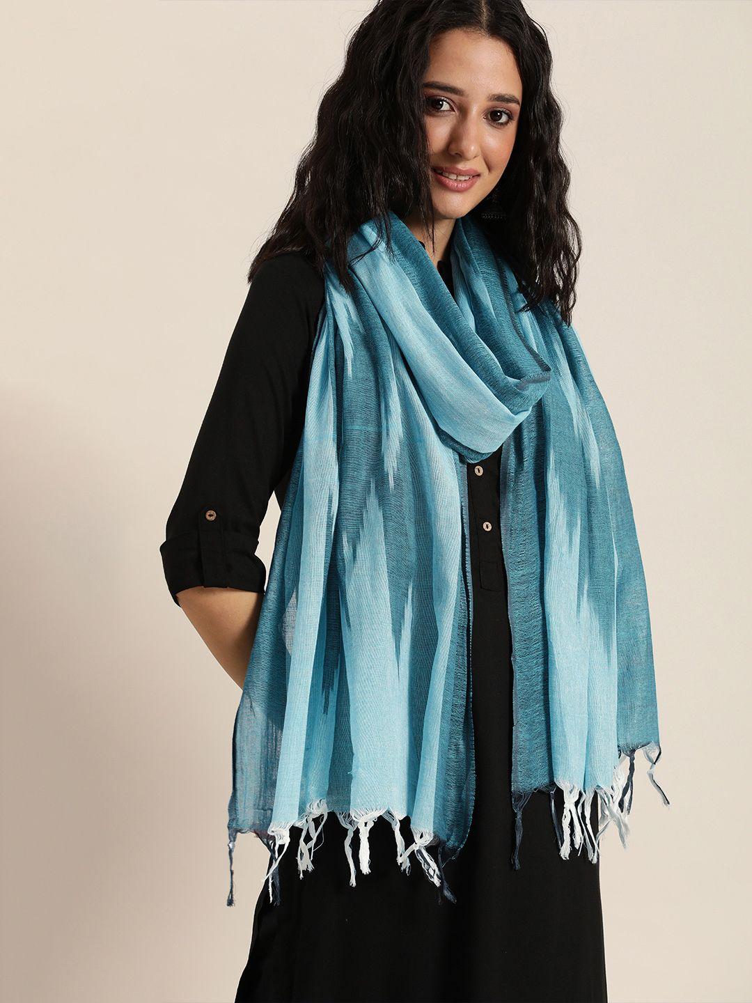 taavi blue woven design pure cotton ikat dupatta