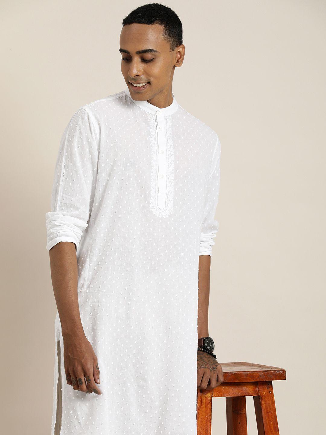 taavi ethnic motifs chikankari embroidered pure cotton kurta