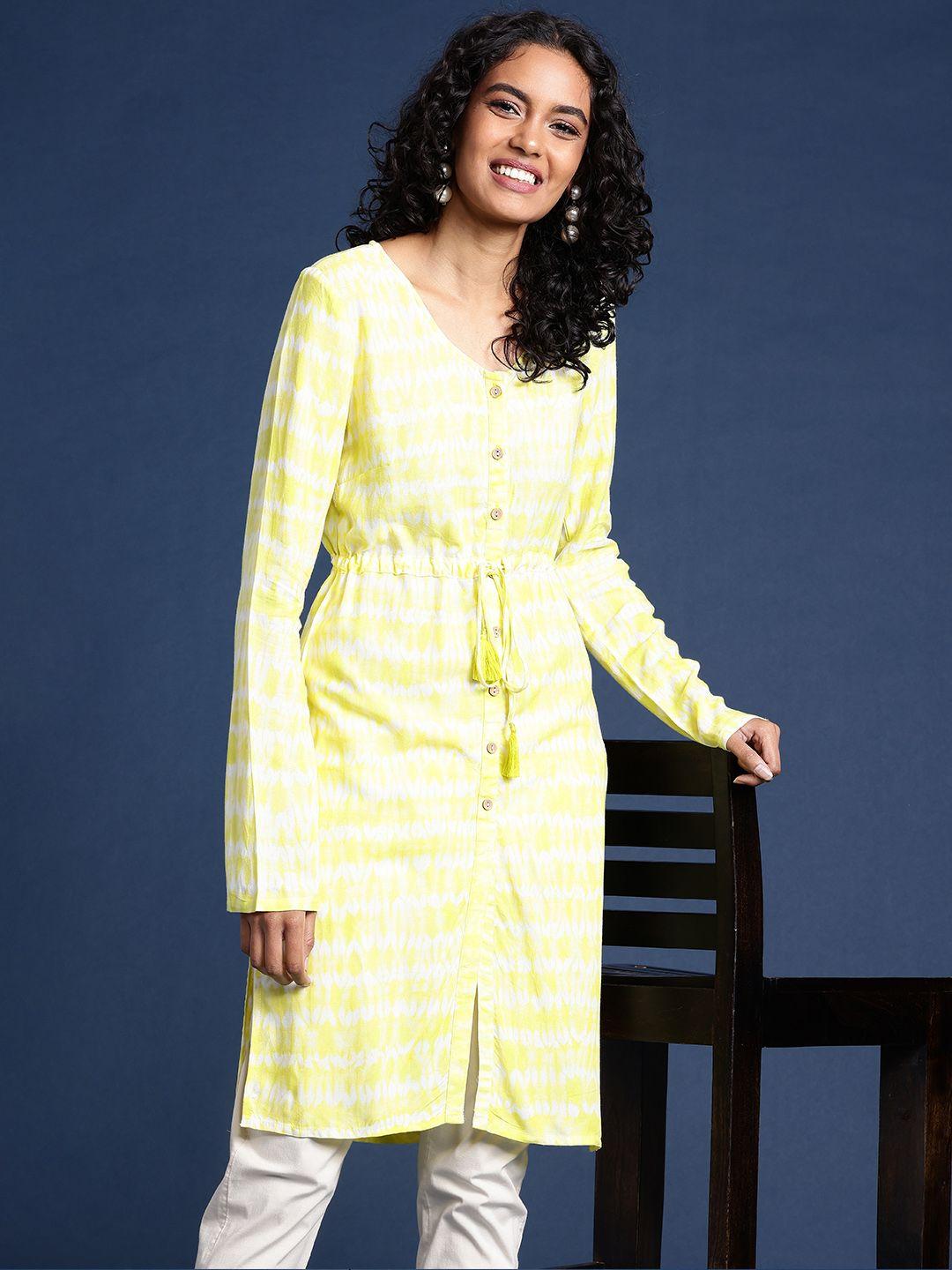 taavi ethnic motifs printed woven legacy a-line kurta with tie-up detail