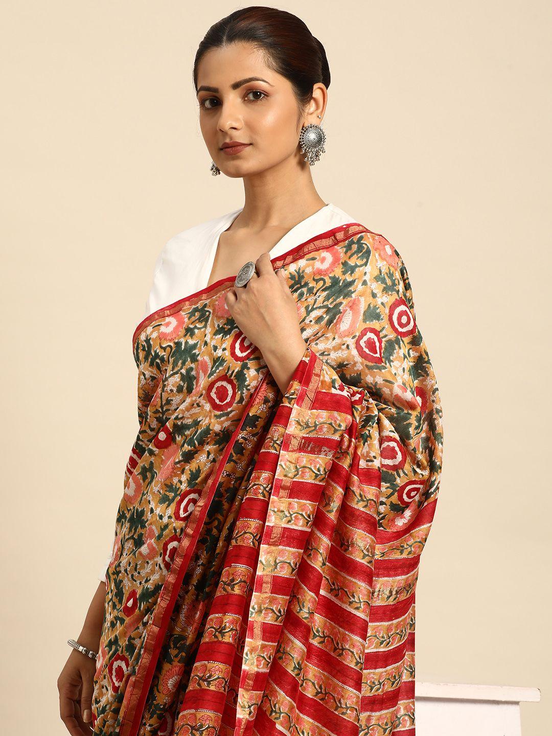 taavi ethnic motifs pure cotton block print saree