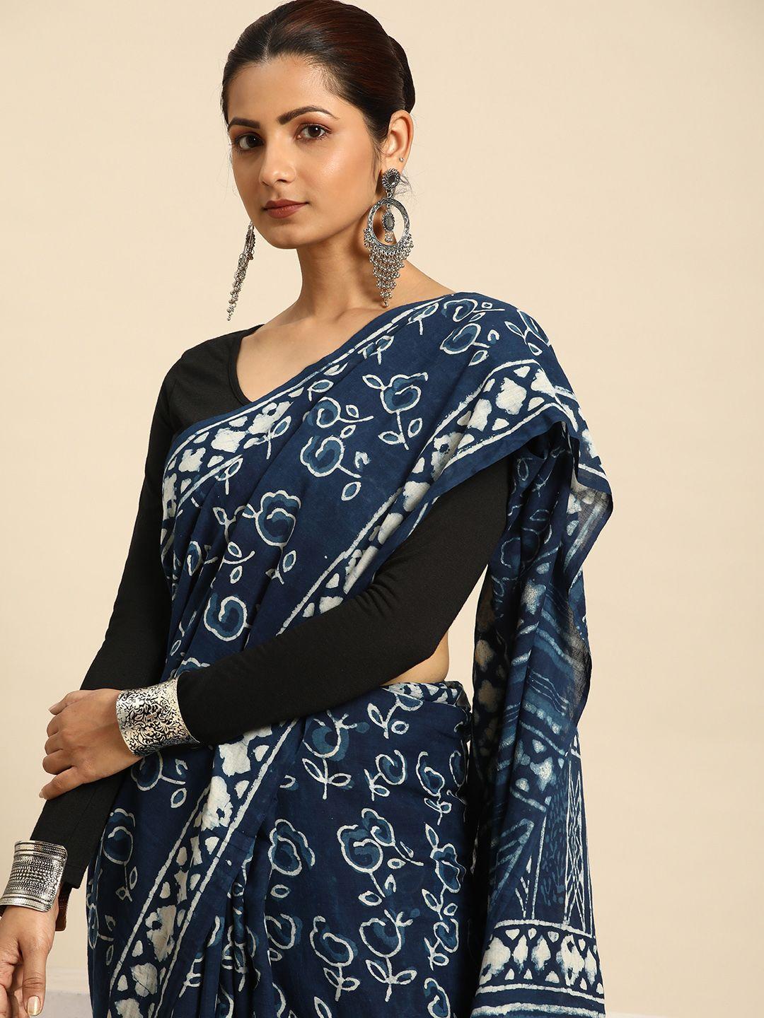 taavi ethnic motifs pure cotton block print saree