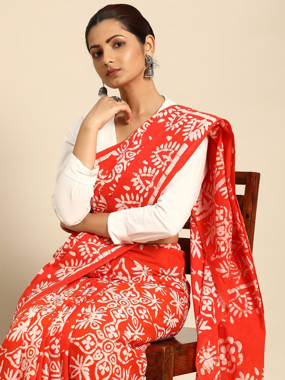 taavi ethnic motifs pure cotton block print saree