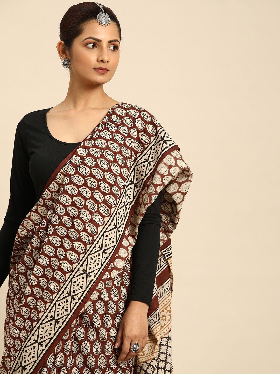 taavi ethnic motifs pure cotton block print saree