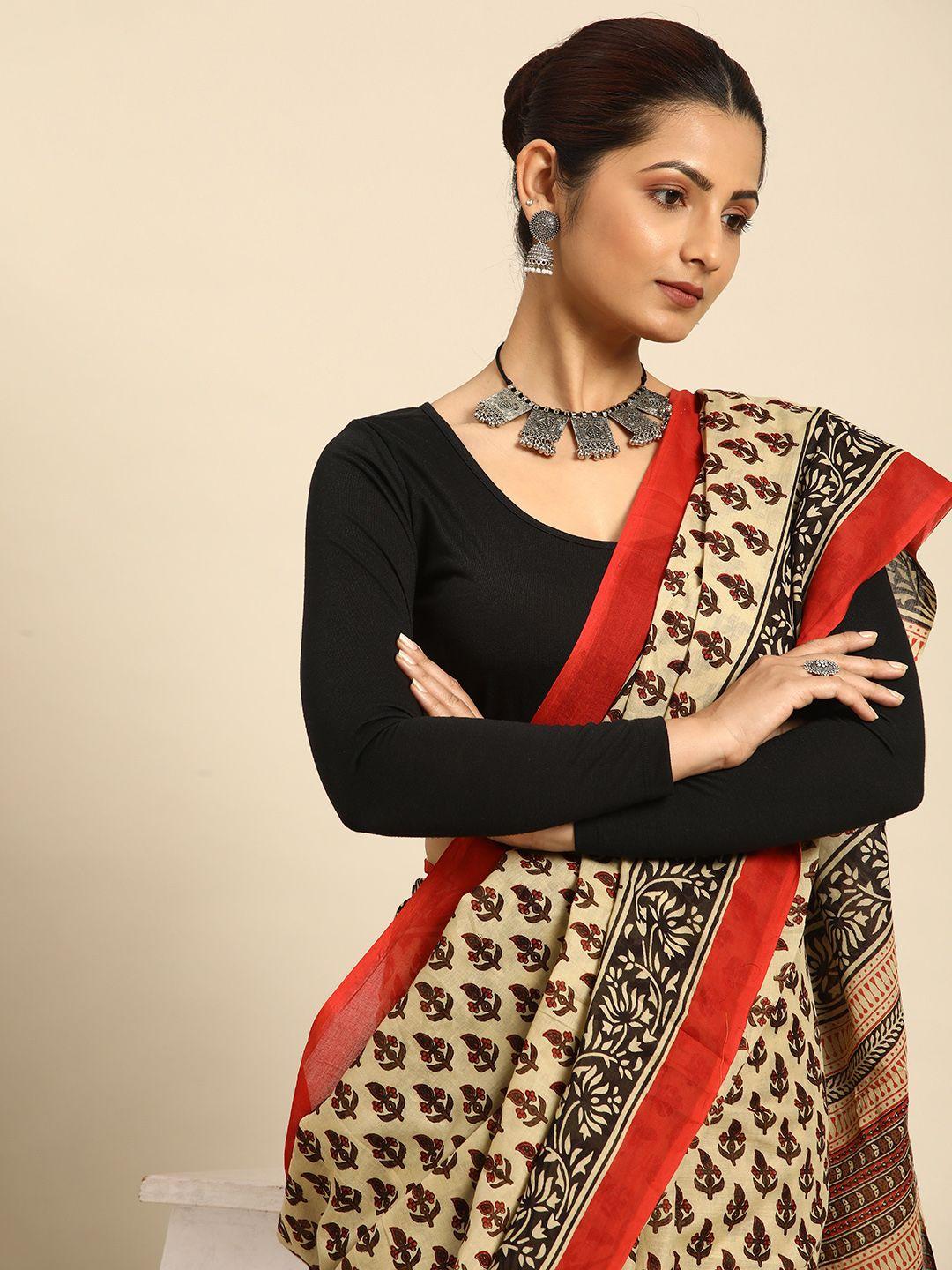 taavi ethnic motifs pure cotton block print saree