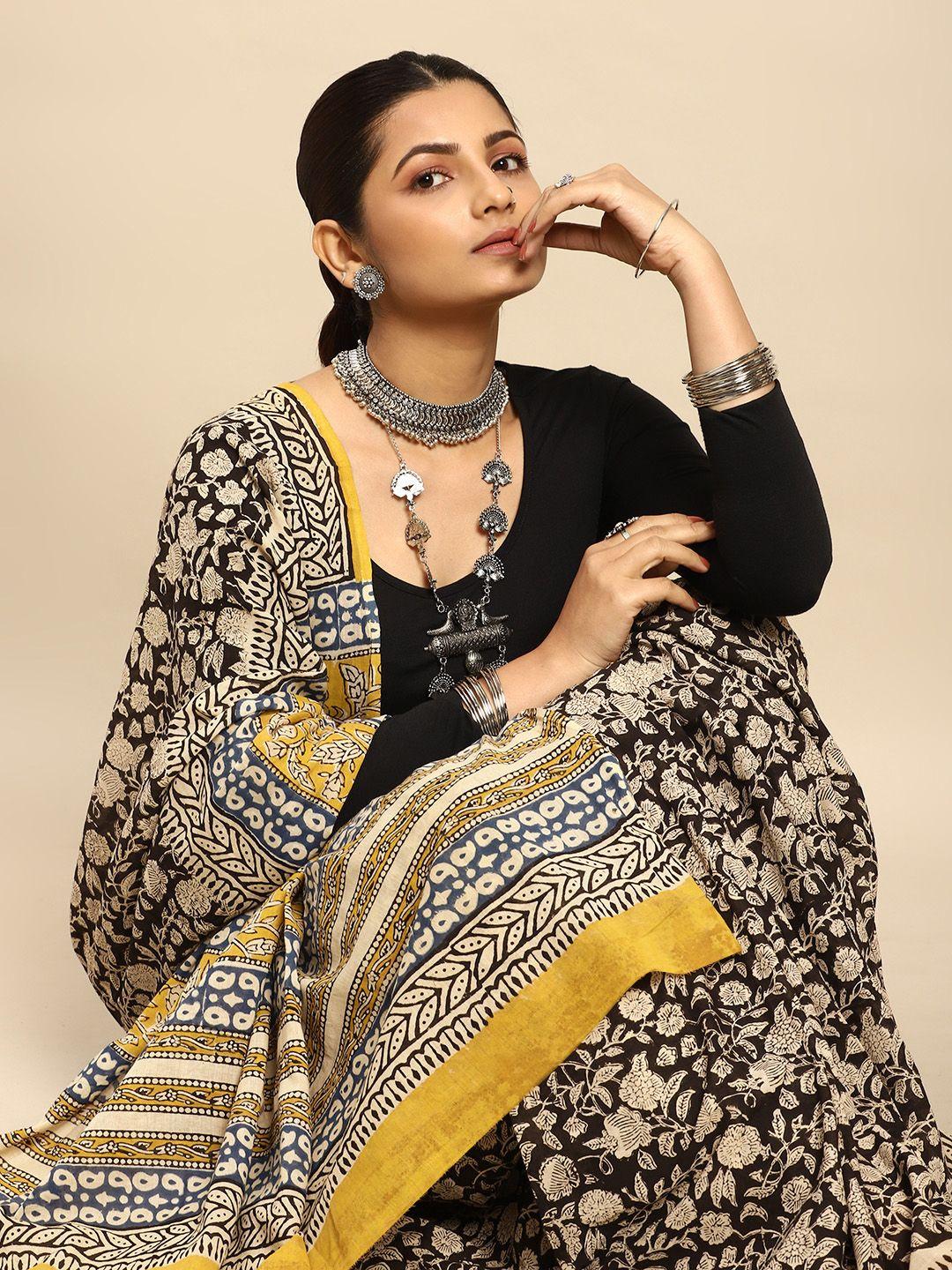 taavi ethnic motifs pure cotton block print saree