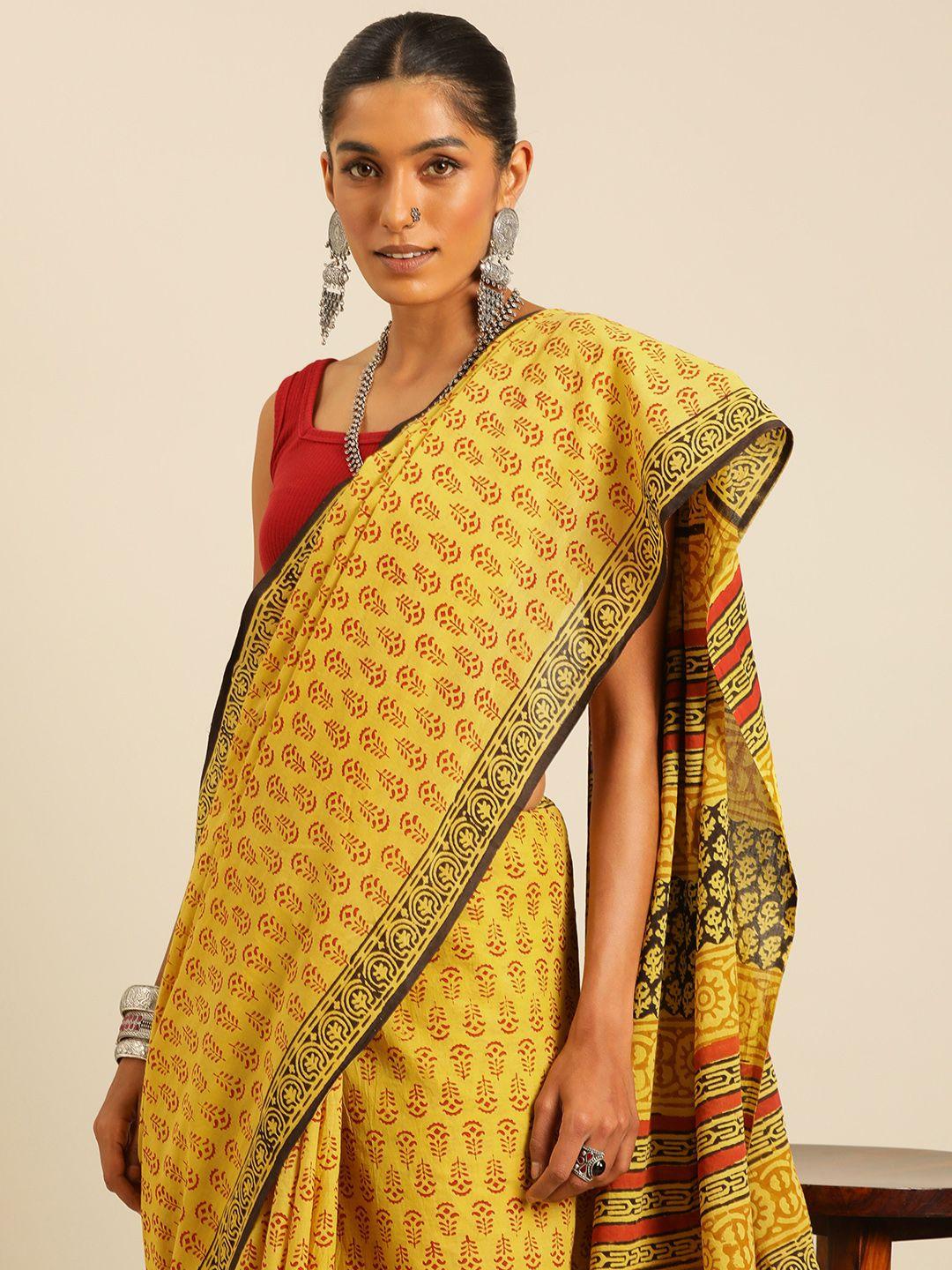 taavi ethnic motifs pure cotton block print saree