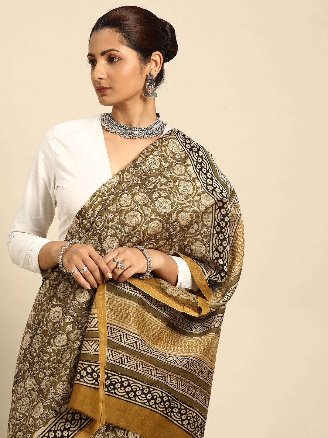 taavi ethnic motifs zari silk blend block print saree