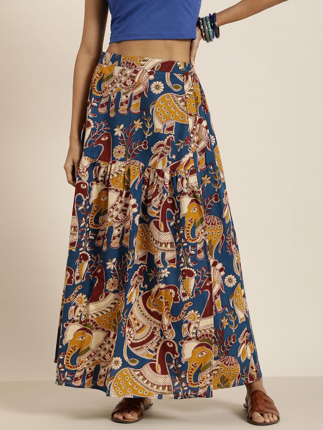 taavi ethnic print pure cotton a-line maxi skirt