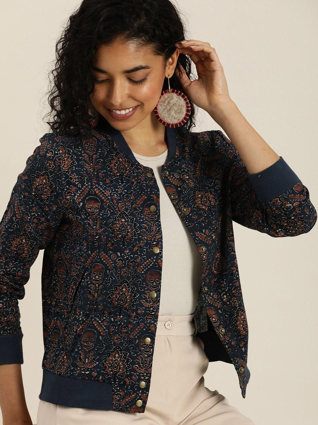 taavi floral ajrakh hand block printed tailored jacket