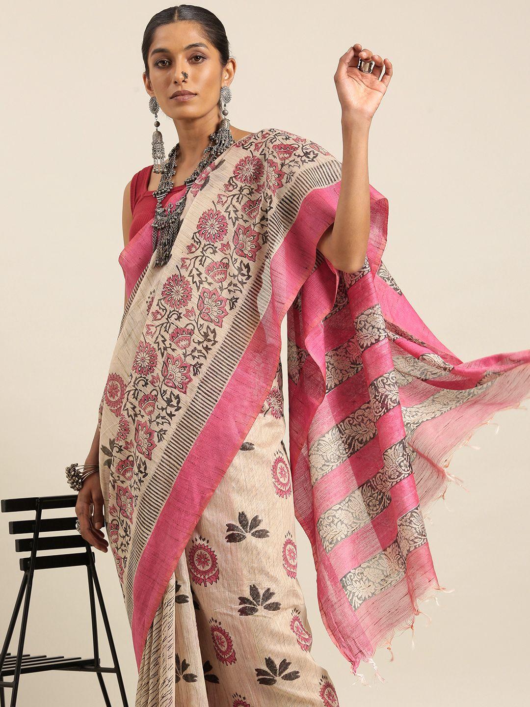 taavi floral handloom block print saree