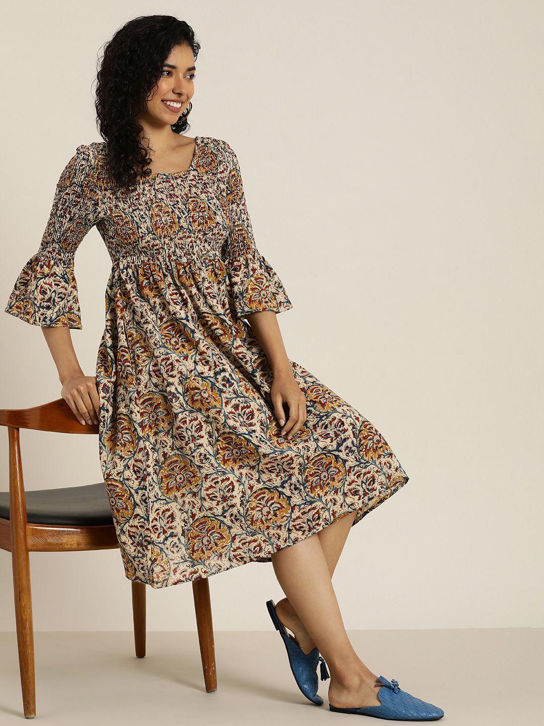 taavi floral print bell sleeve empire kalamkari dress