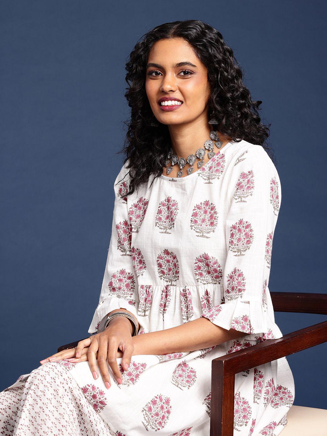 taavi floral sanganeri block printed regular a-line kurta with palazzos