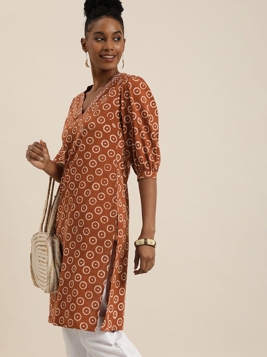 taavi geometric printed v-neck bagru kurta