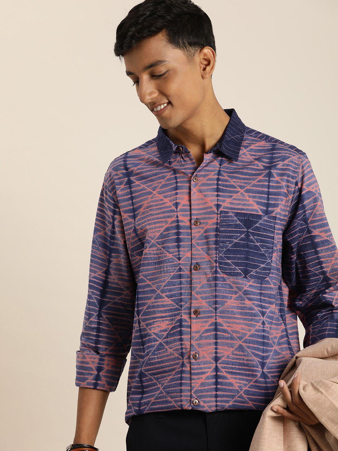 taavi geometric shibori printed pure cotton casual shirt