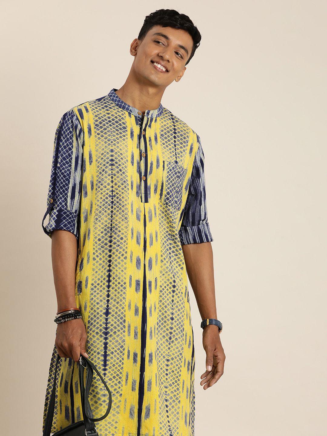 taavi geometric shibori printed pure cotton kurta