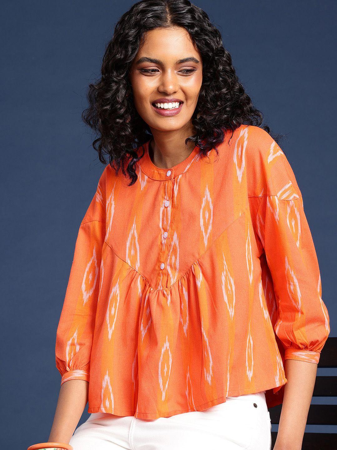 taavi ikat printed mandarin collar a-line top