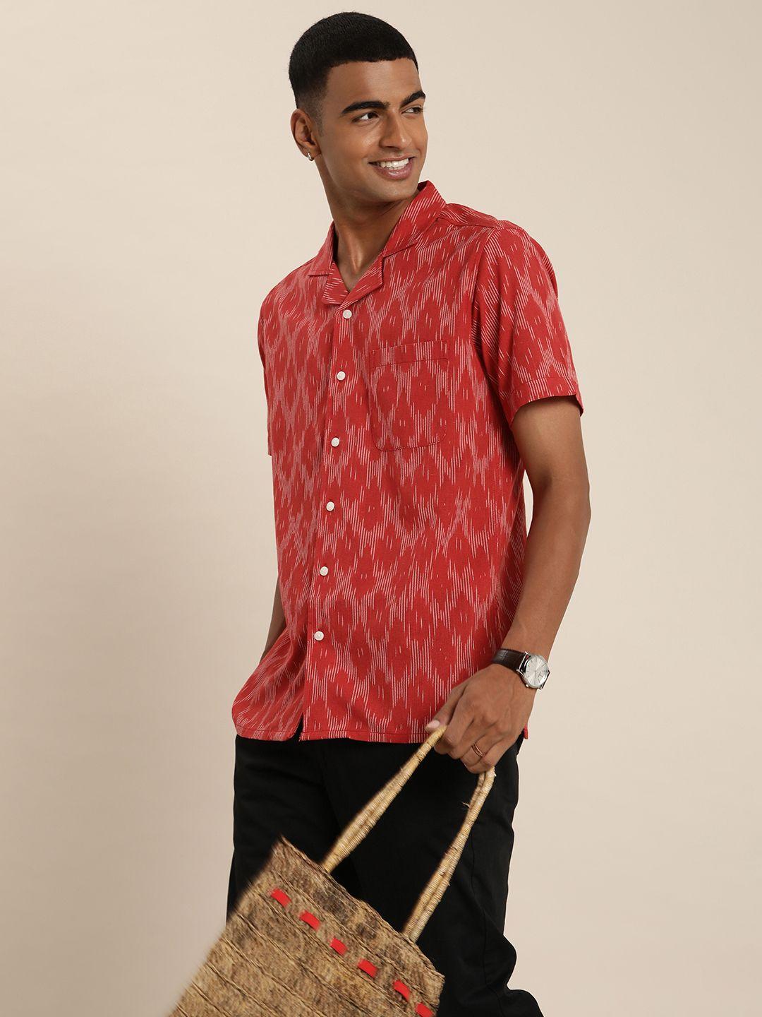 taavi ikat woven design cuban collar casual shirt