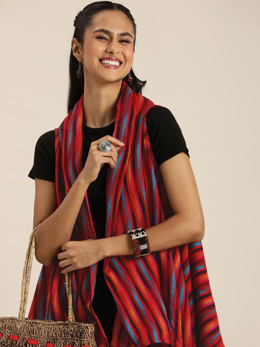 taavi ikat woven striped open front high-low longline outer-wear shrug