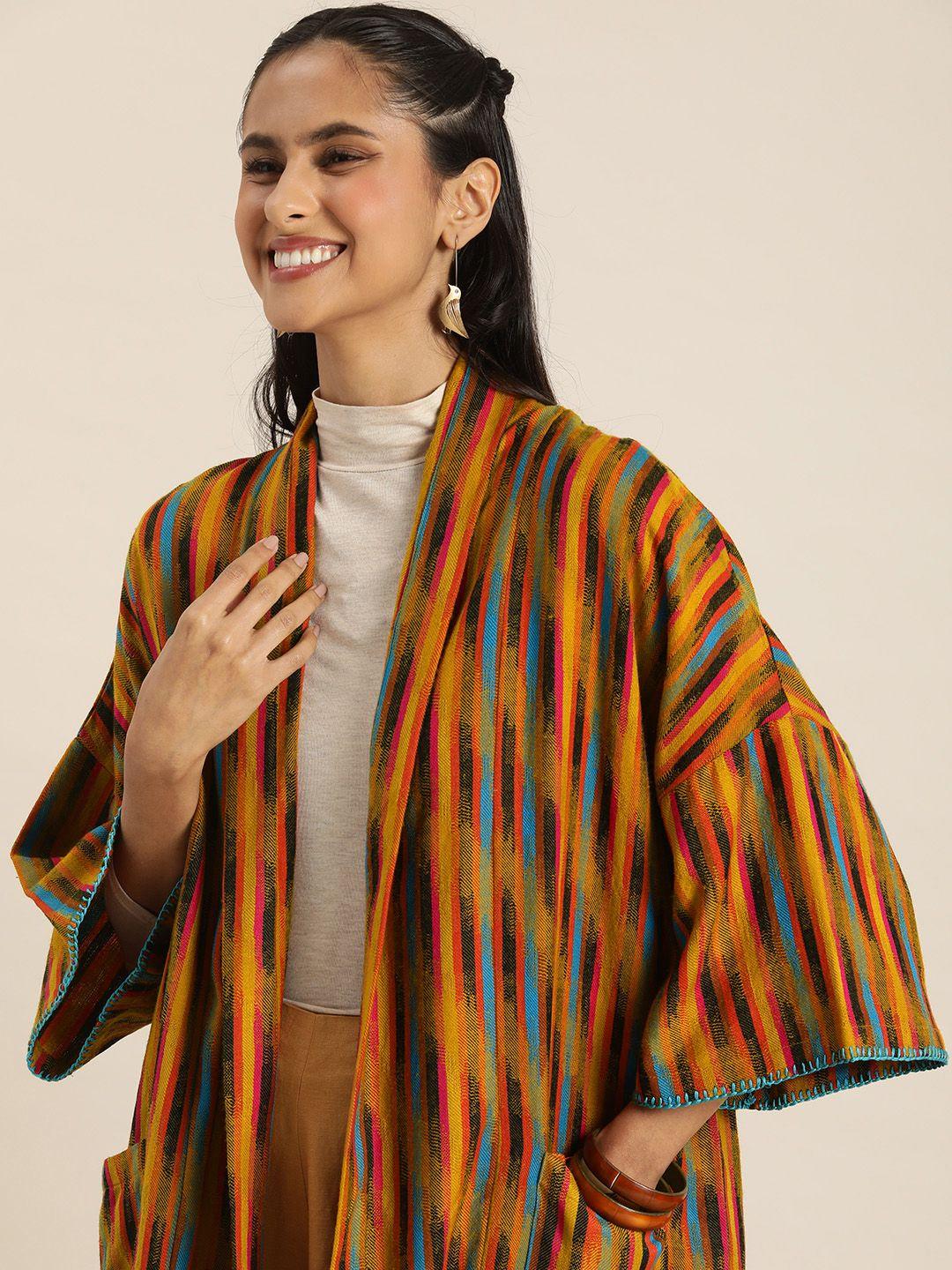 taavi ikat woven striped open front straight longline outer-wear shrug