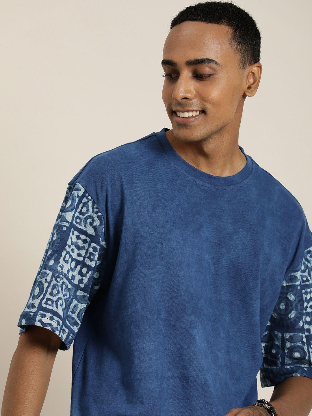 taavi indigo drop-shoulder sleeves pure cotton t-shirt