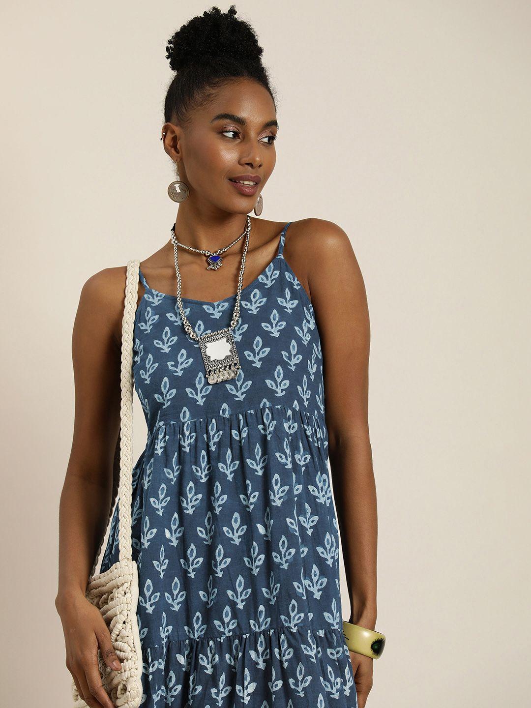 taavi indigo ethnic motifs print a-line maxi dress