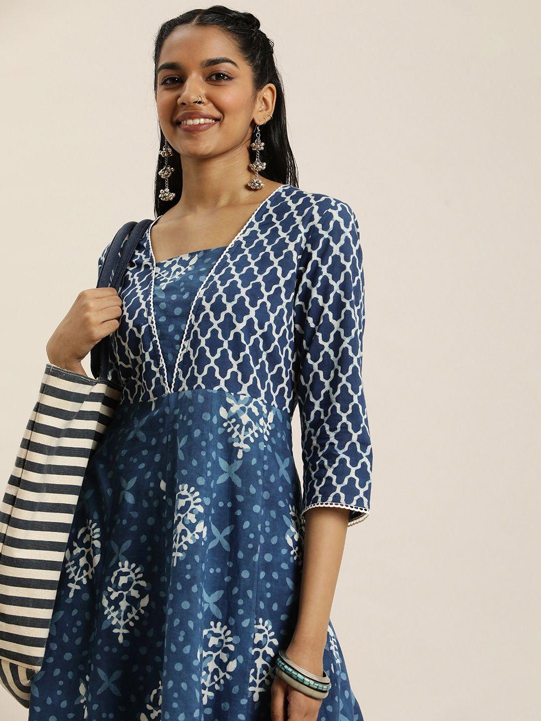 taavi indigo geometric printed pure cotton  kurta