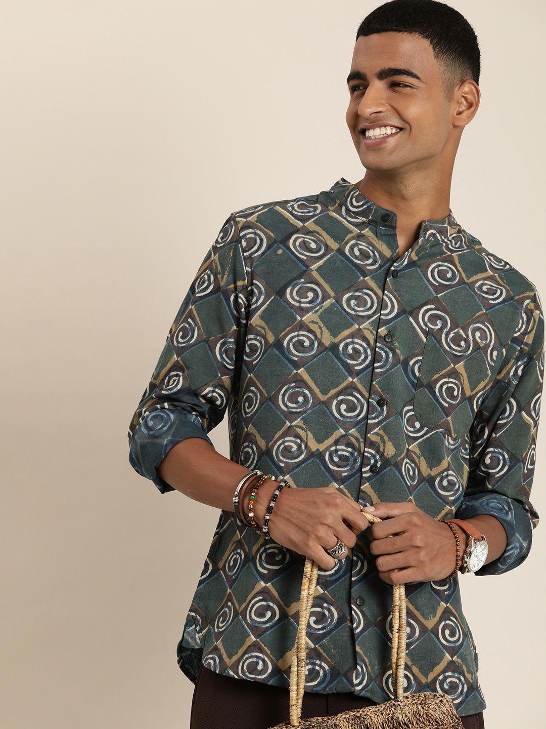 taavi indigo printed pure cotton casual shirt