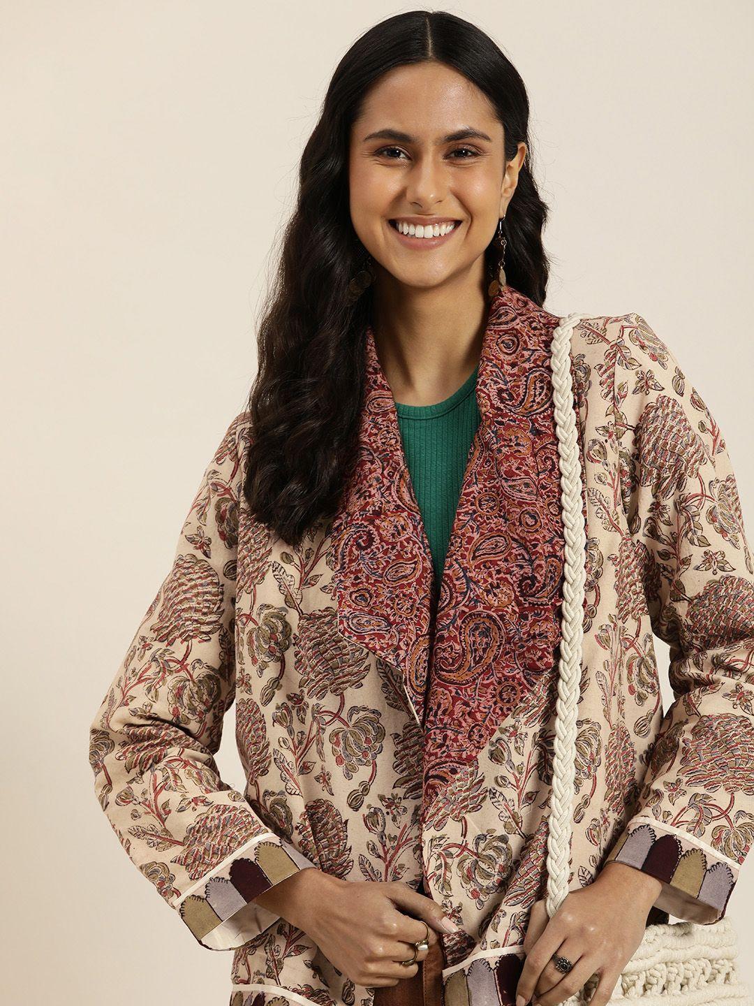 taavi kalamkari floral open front jacket